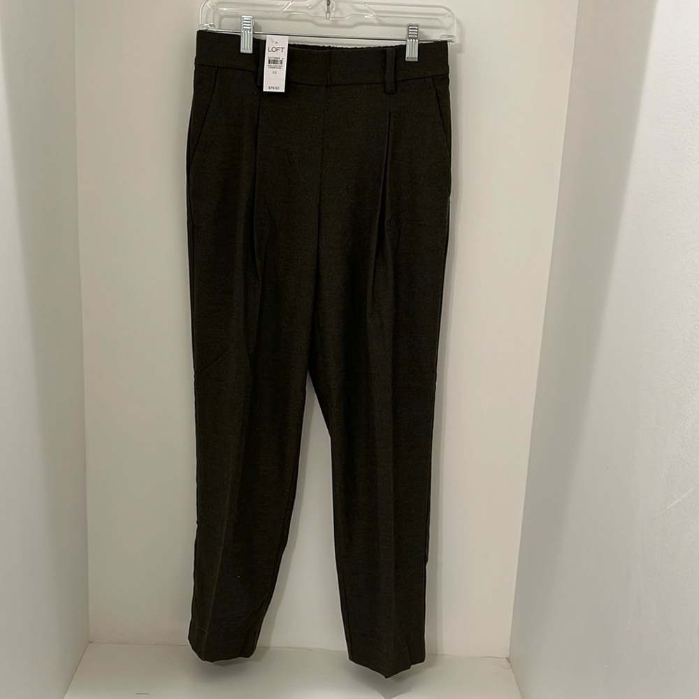 NWT Loft Pull On Tapered Pants in Brushed Flannel, Olive Melange Sz XS